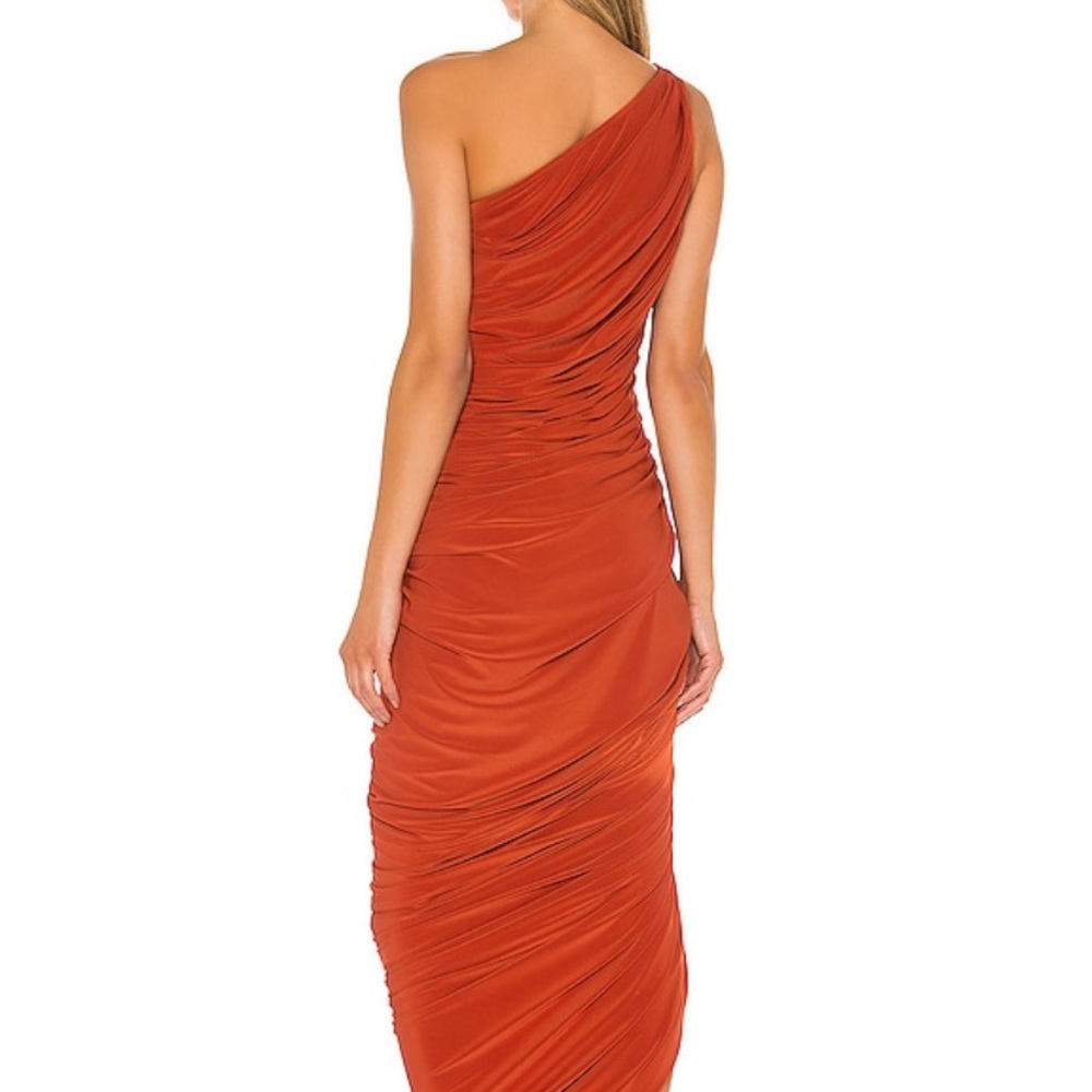 Elegant One-Shoulder Rust Dress - Picture 3 of 6